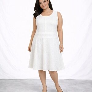 ANNE KLEIN Size 20W Textured Cream‎ Floral Sleeveless A-Line Garden Party Dress